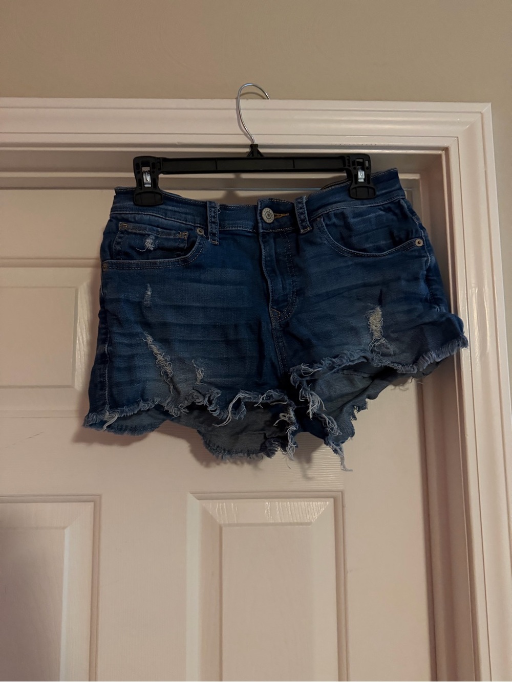 Express Distressed Dark Blue Denim Cutoff Shorts